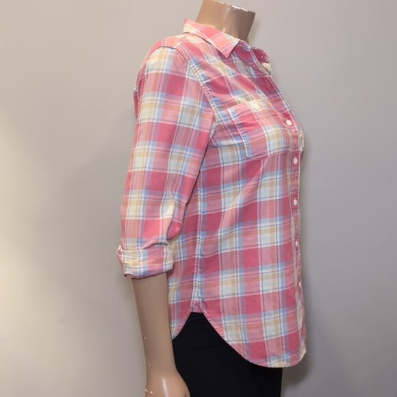 Levi's Boyfriend Fit Plaid Shirt Casual Button Front Pink Cotton Long Sleeve Top - Picture 10 of 13